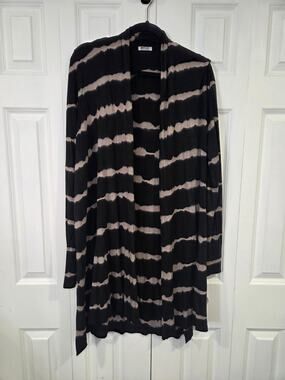 LA Made Tie Dye Women Large Black Tan Long Sleeve Knee Length Cardigan